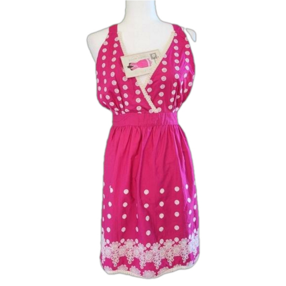 Envogue Sweet Memories Fuschia Pink Embroidered Apron OS NWT
